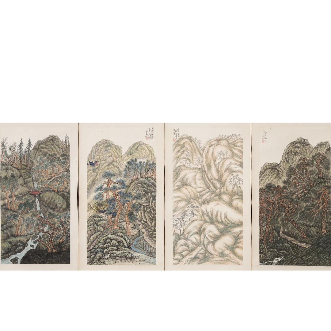 Lot  6 周少白  山水四条屏(11.27书画拍卖 )