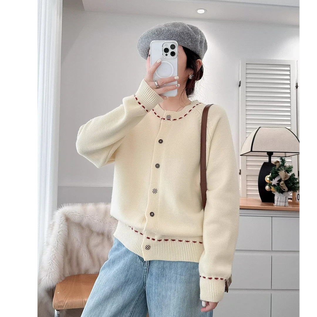 【萨萨BeFirm】微胖大码冬季纯色针织衫圆领韩版宽松秋冬开衫毛衣