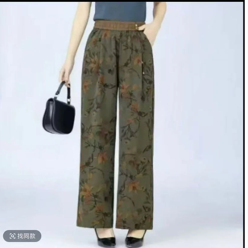 国风百搭印花薄款文艺风阔腿裤2025年新款夏季防晒凉凉裤