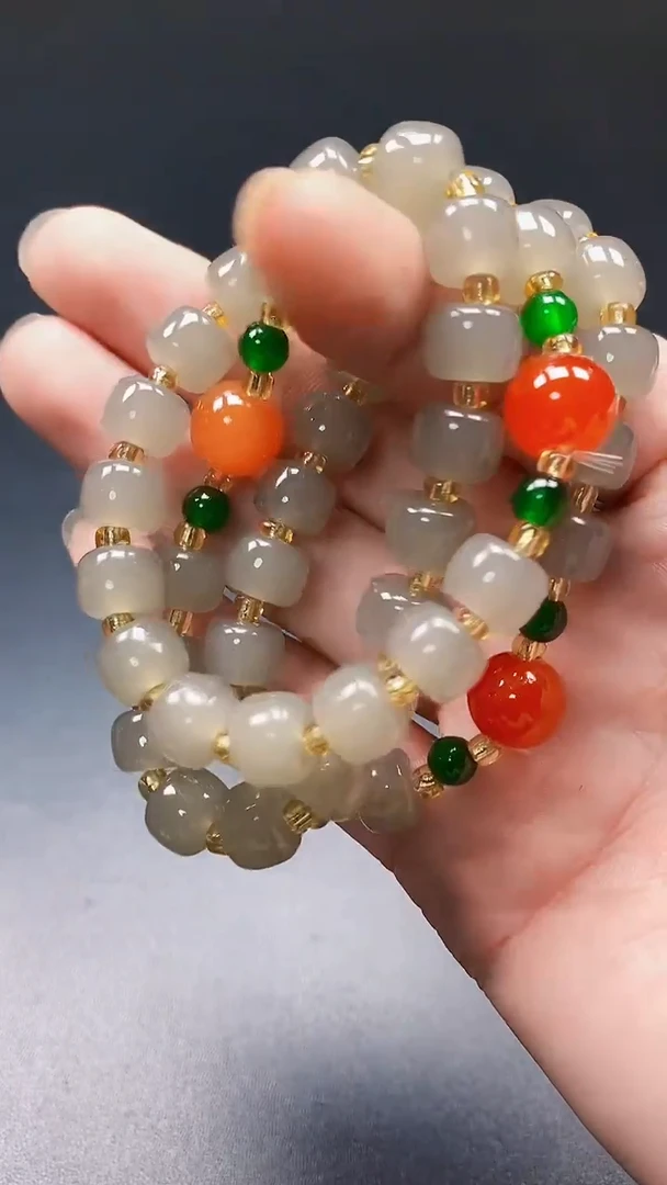 颈饰未镶嵌和田玉P038和田玉复古烟紫纯手工手串