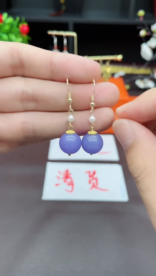 玛瑙/玉髓耳钉银S925镶嵌11000