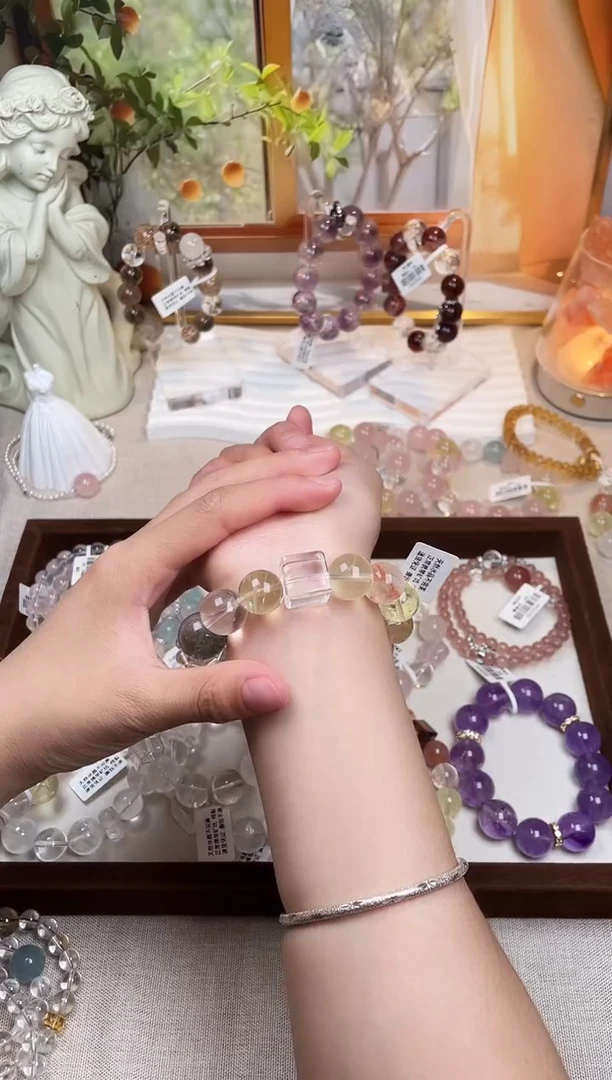 烟晶手链银S925镶嵌哎呦