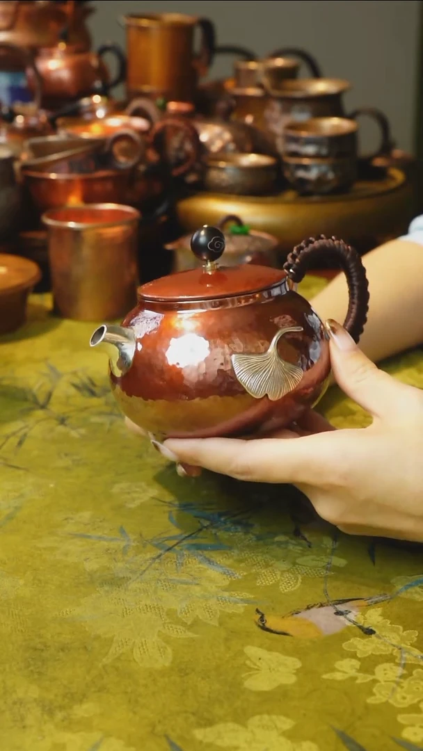 纯紫铜千秋大叶泡茶壶