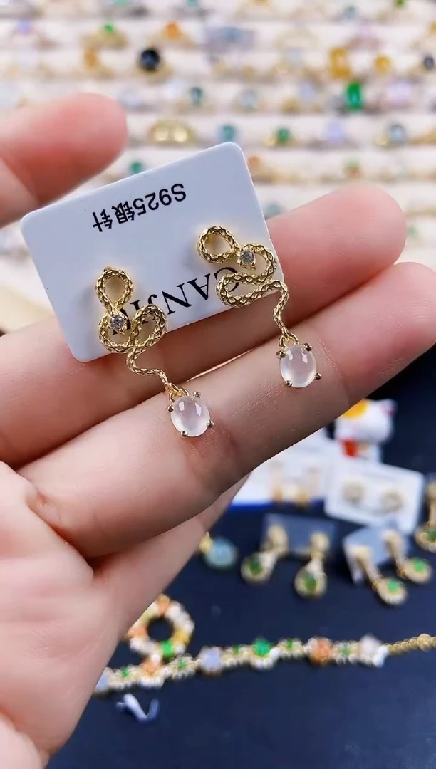 翡翠银S925镶嵌耳饰56889