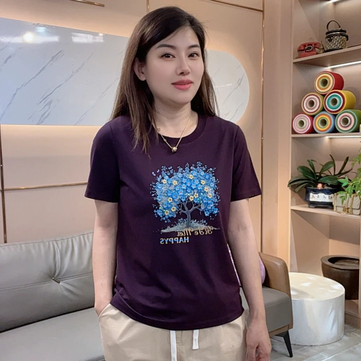 怡特美【发财树】夏季兰精莫代尔+棉 喷绘刺绣 抗菌短袖t恤259858