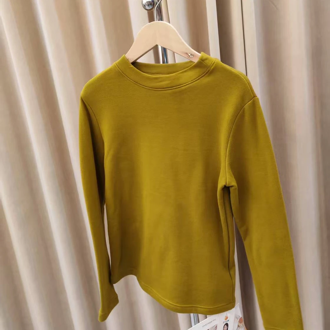 圆领打底衫女秋冬加绒加厚紧身内搭打底上衣纯色长袖t恤Q1405