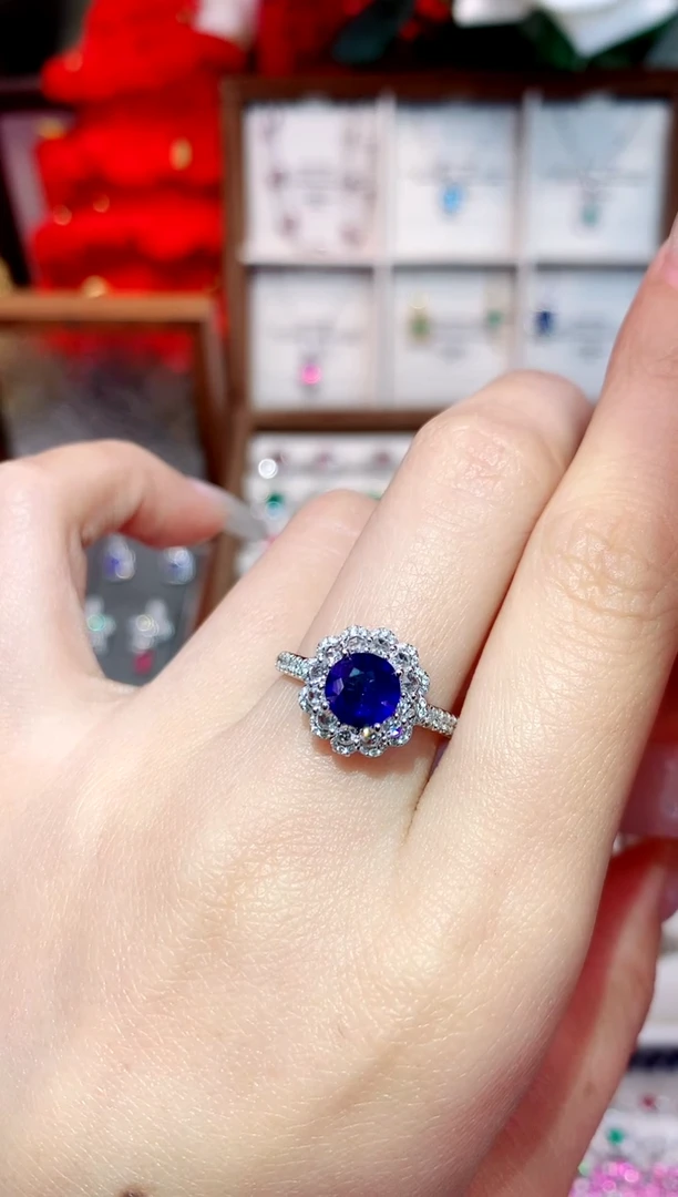 戒指蓝宝石18K金镶嵌1.22ct/天然宝石/七天无理由