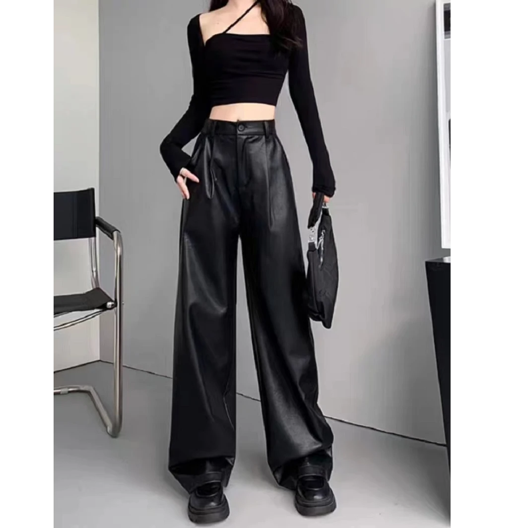 《李易行》时尚休闲直筒加长皮裤  BEQ1032