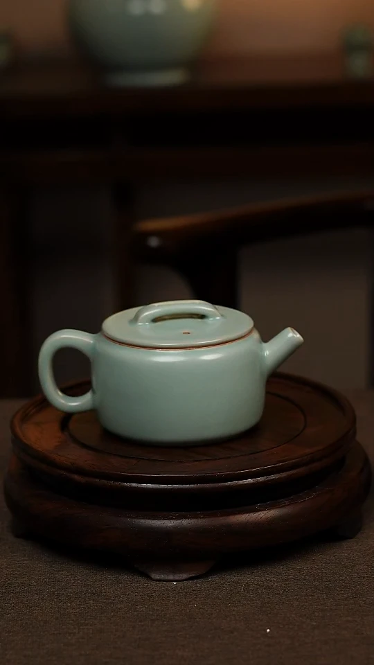 瓷片仿古天青全手工汉瓦壶200ml 微瑕 不带礼盒