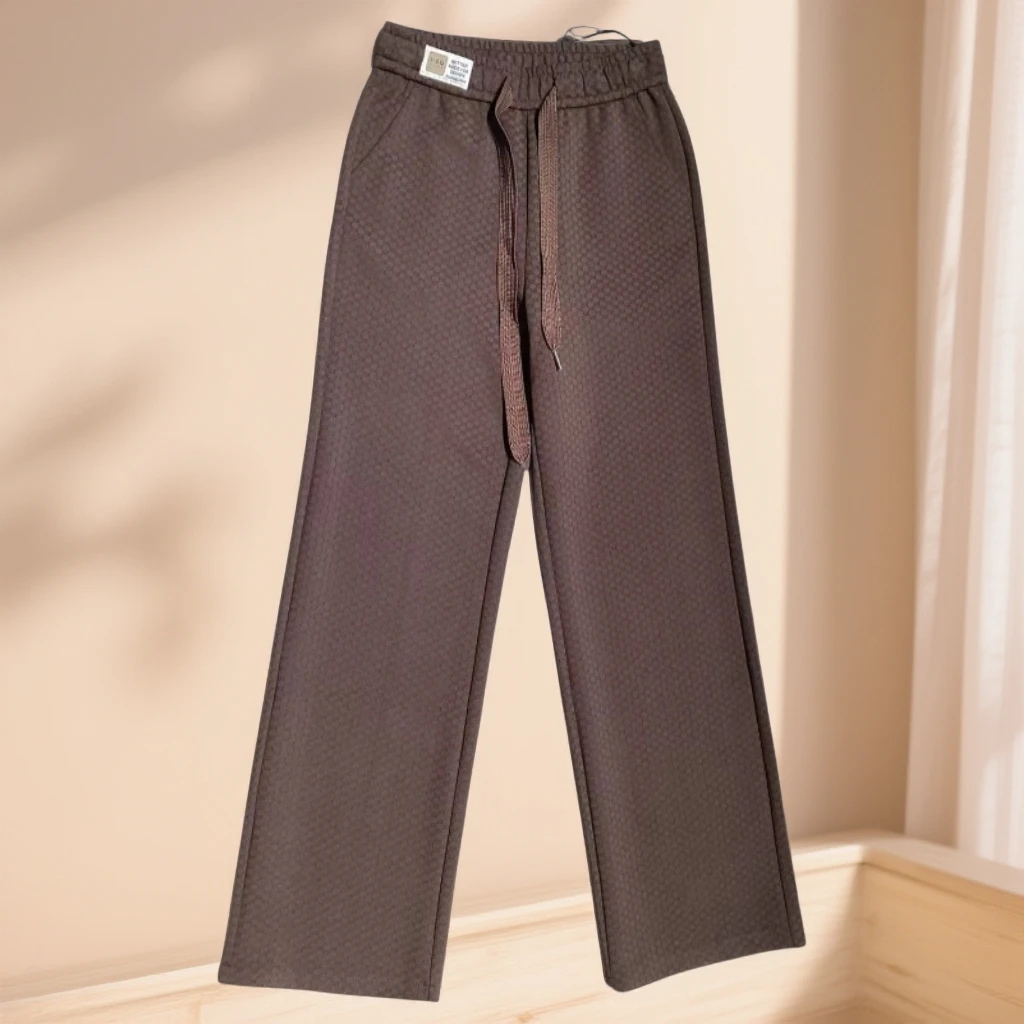 暗纹松紧腰拖地裤79621