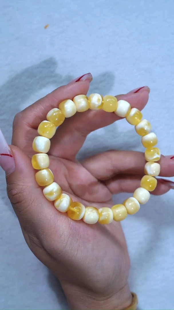 手链琥珀未镶嵌典藏级9.5mm金瓷白溶洞妖花
