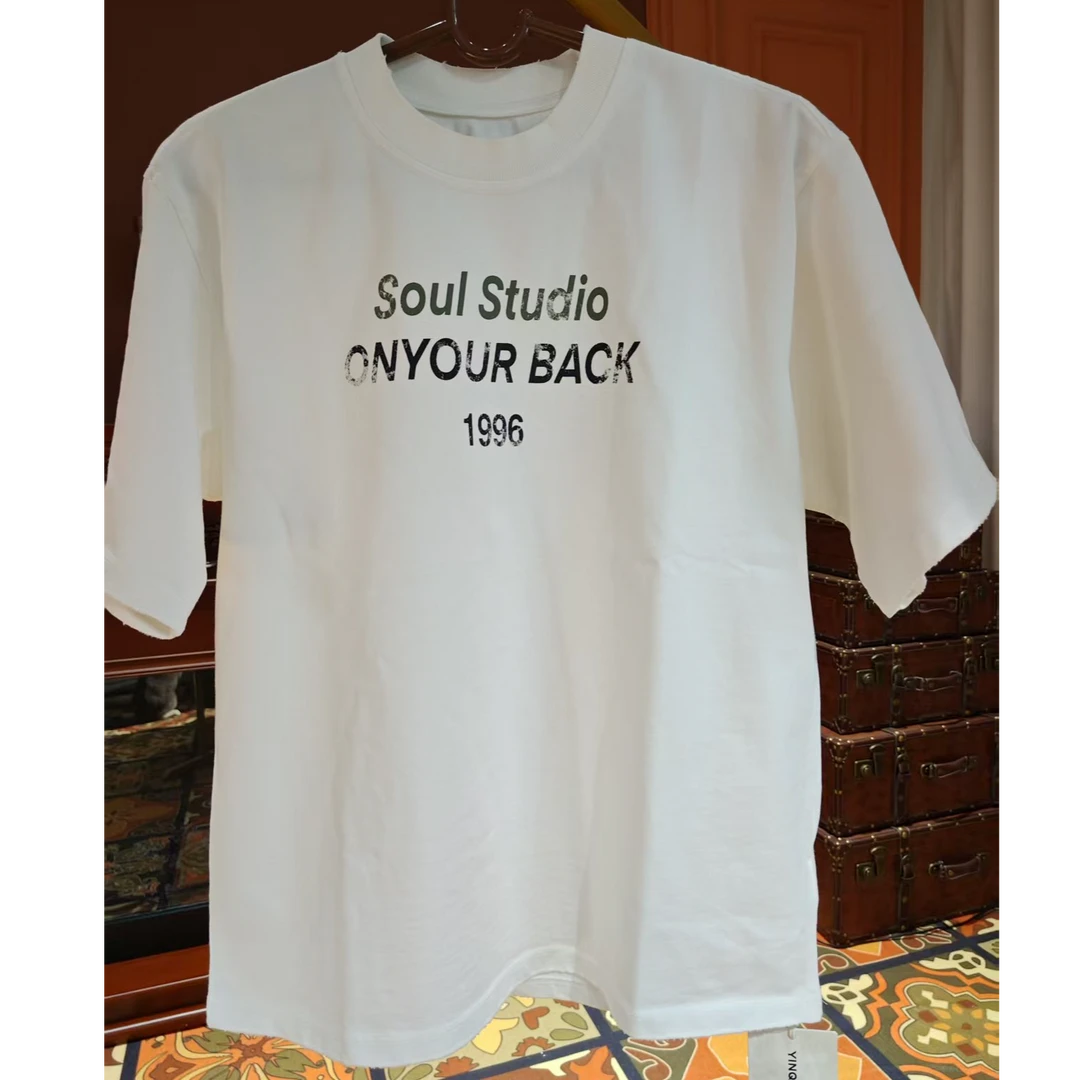 时尚休闲短袖男士男款白色纯棉春季印花设计师圆领