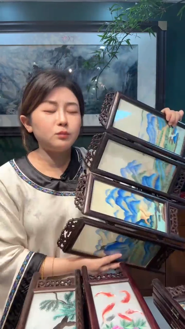 刺绣非遗苏绣手工工艺品四页屏风