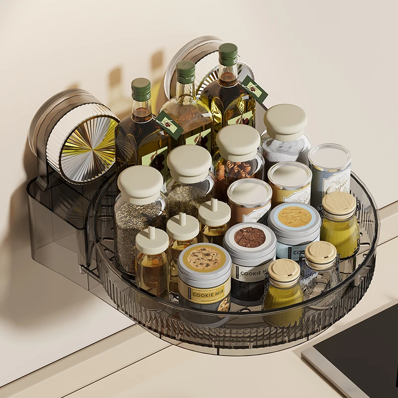 BAJAYA/八鼎欧式厨房可旋转置物架可拆卸储物调料盒创意吸壁式