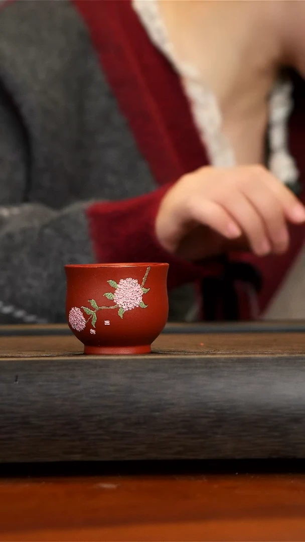 【闪购商品】紫砂茶壶红泥绣球花杯