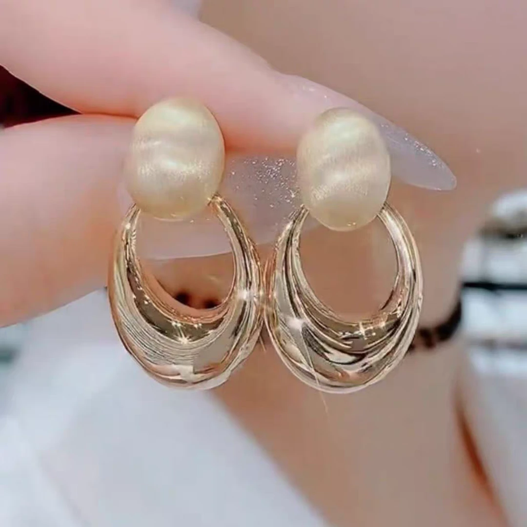 铜合金耳饰 港式复古风椭圆磨砂耳钉轻奢高级感精致百搭气质耳饰