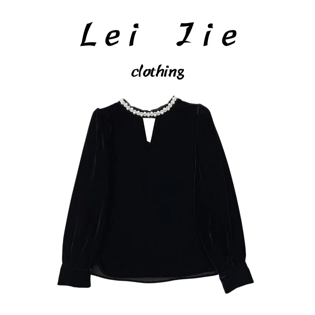 【Lei Jie】珍珠领真丝丝绒女人味上衣2177