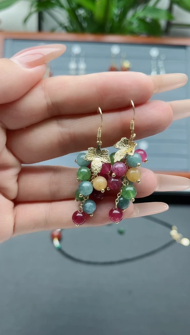 【闪购商品】玛瑙/玉髓耳饰银S925镀金镶嵌16