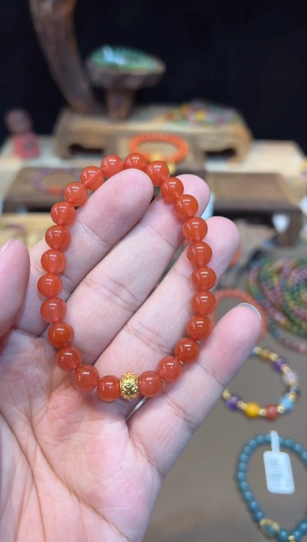 【闪购商品】南红玛瑙手链18K金镶嵌手饰@@H2928