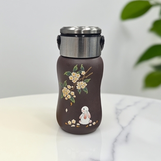 宜兴紫砂 高端矿料紫罗兰 手绘月桂兔 车载杯 （赠杯套）