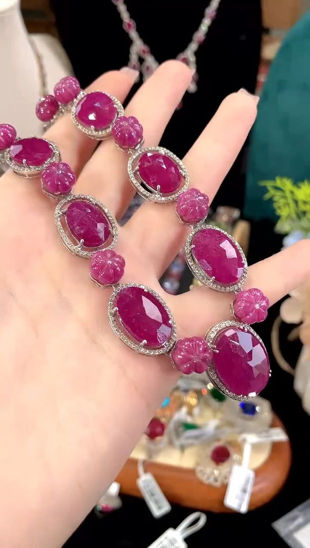 银S925镶嵌颈饰红宝石项链