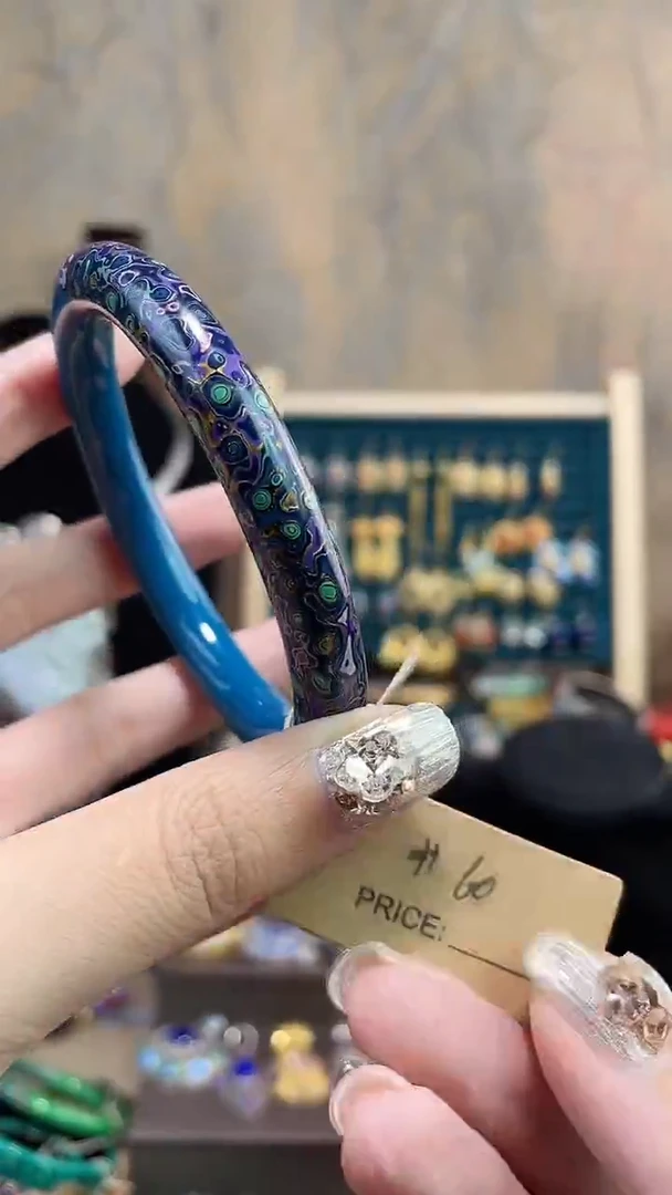 草**香非遗手工犀皮漆镯子细蓝色半60