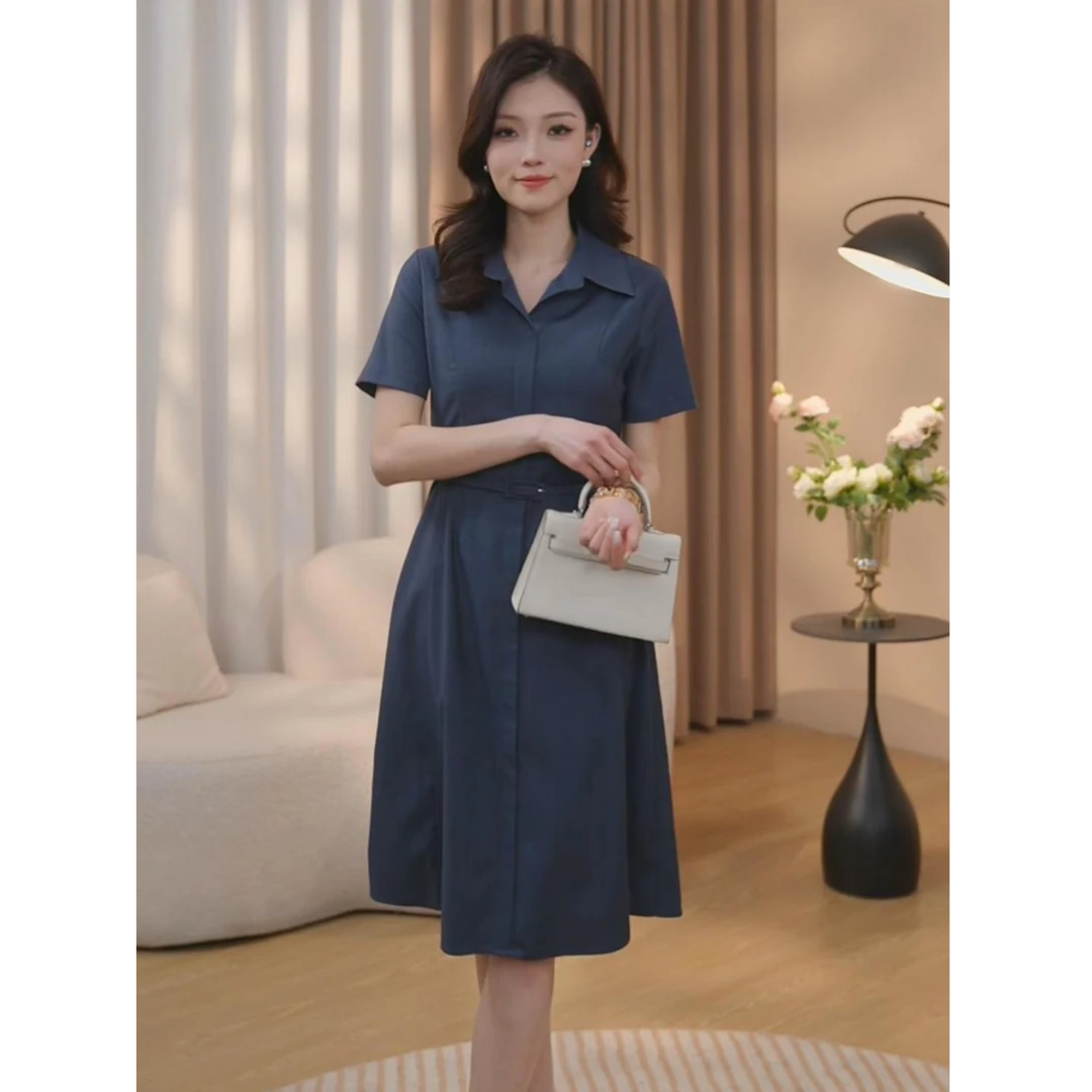 曼贝2025春季新款连衣裙女士修身显瘦优雅时尚韩纯8412584【UU】