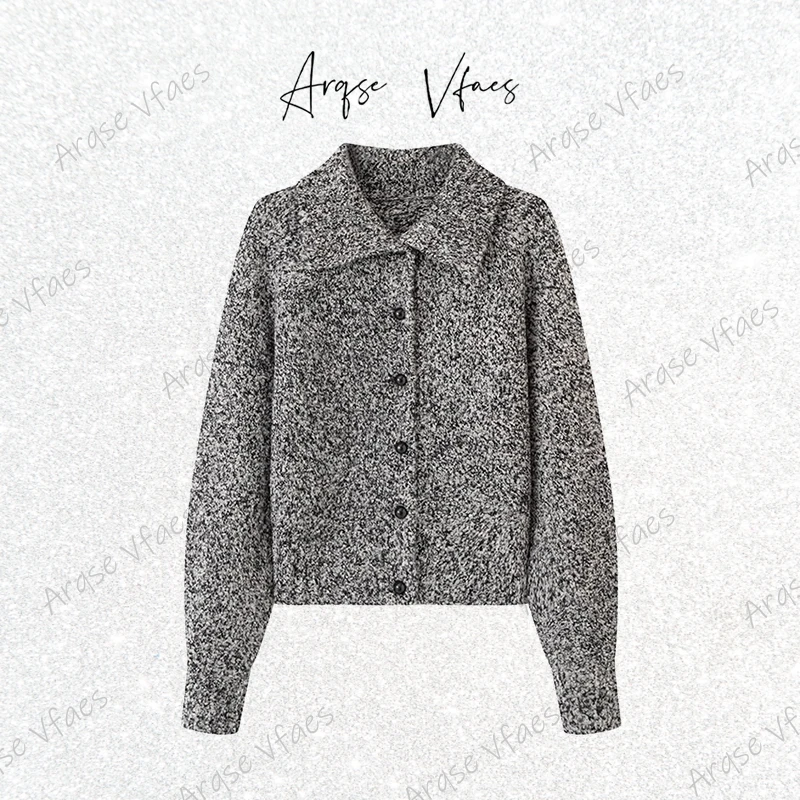 [ARQSEVFAES正品]—2025秋新款百搭翻领针织衫开衫毛衣女AR804148