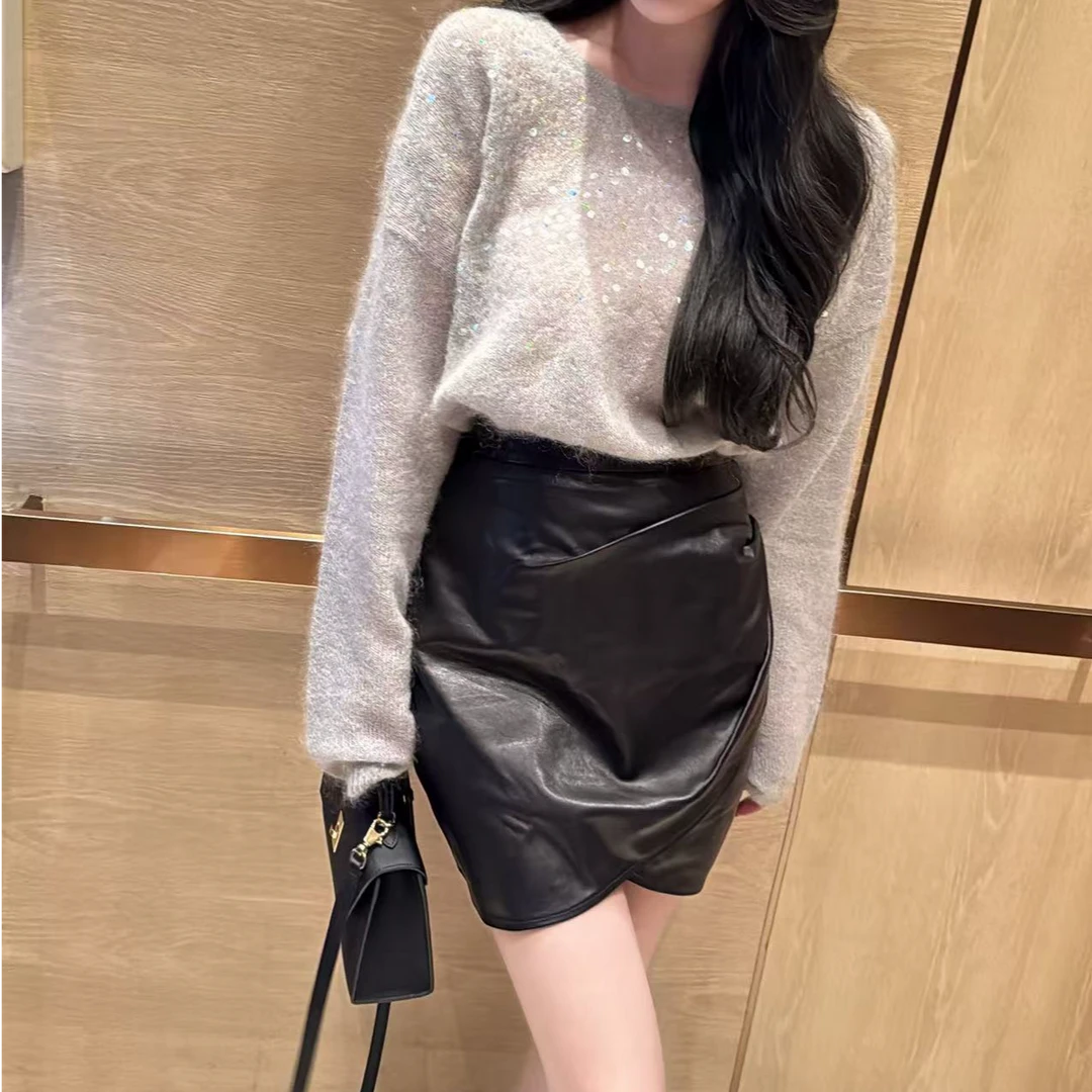 秋款时尚重工亮片高级灰宽松毛衣  （现货）亮片高级灰宽松毛衣