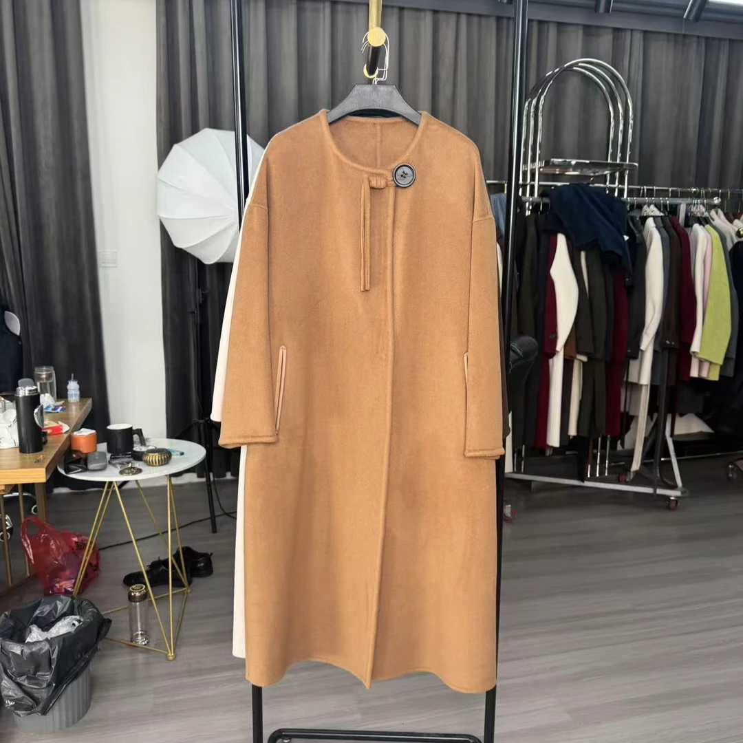 6689品牌设计师款高品质女士长款双面羊绒大衣