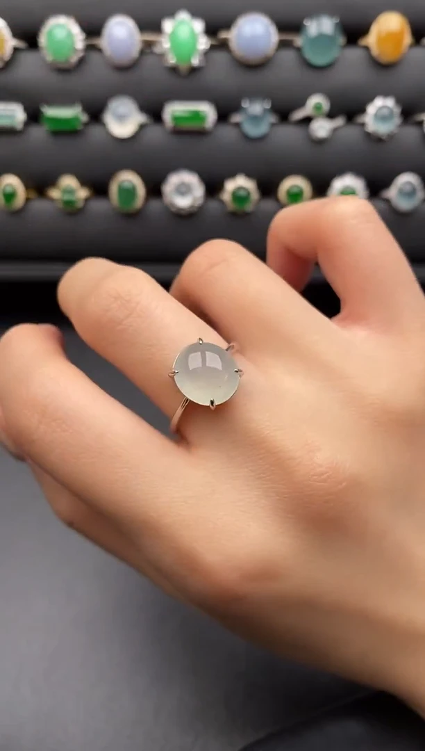 银S925镶嵌戒指翡翠一物一证一礼盒