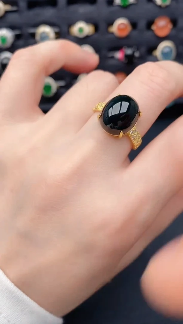 银S925镶嵌戒指翡翠天然a货翡翠69