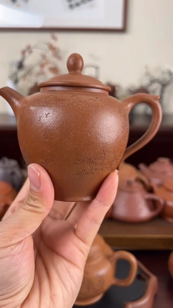 【闪购商品】紫砂茶壶黄降坡刻绘宫灯壶220CC