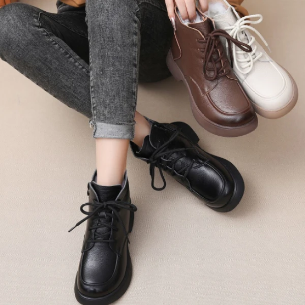 9961新款系带圆头侧拉链舒适百搭软底马丁靴