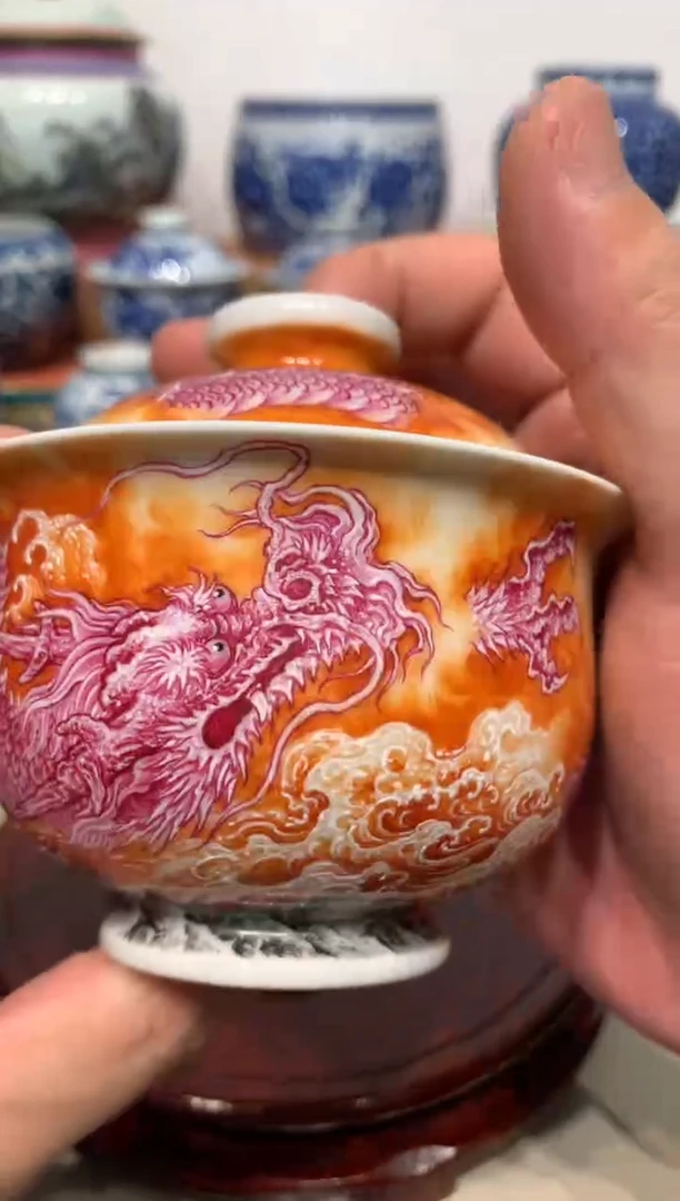 杯矾红龙1纹盖碗eeeeeeeee
