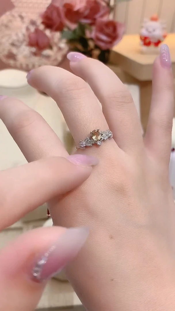 银S925镶嵌戒指水晶黄水晶藤蔓戒指