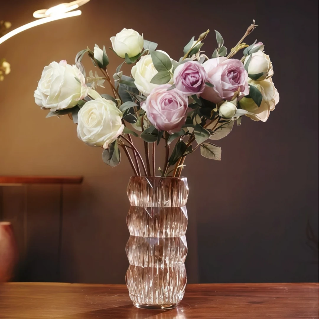 【 新】琥珀璀璨加厚水晶玻璃花瓶钻石格水养客厅摆件