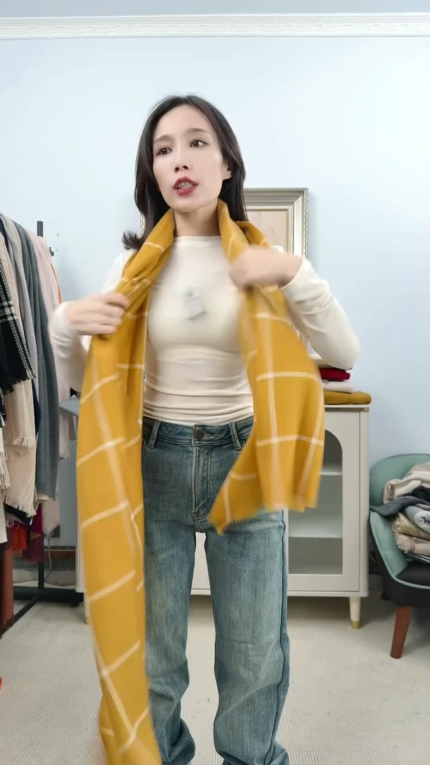 绵羊毛姜黄色纯羊毛围巾