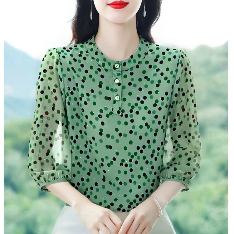 高档衬衫女七分袖夏季新宽松印花时尚洋气上衣