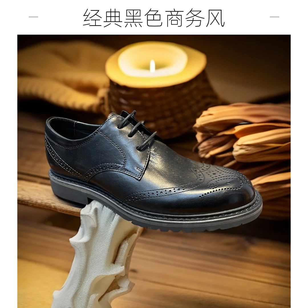 头层真皮雕花平跟休闲风透气经典休闲皮鞋商务风百搭低跟皮鞋黑色