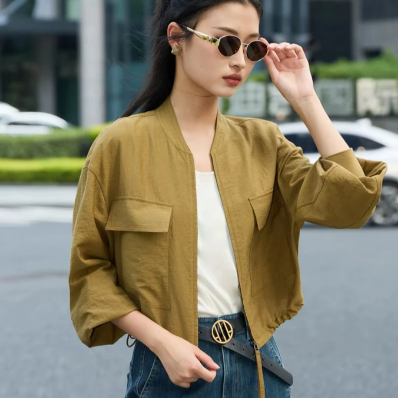 阿玛施AMASS25早春新款立领上衣时尚肌理感百搭外套夹克540014