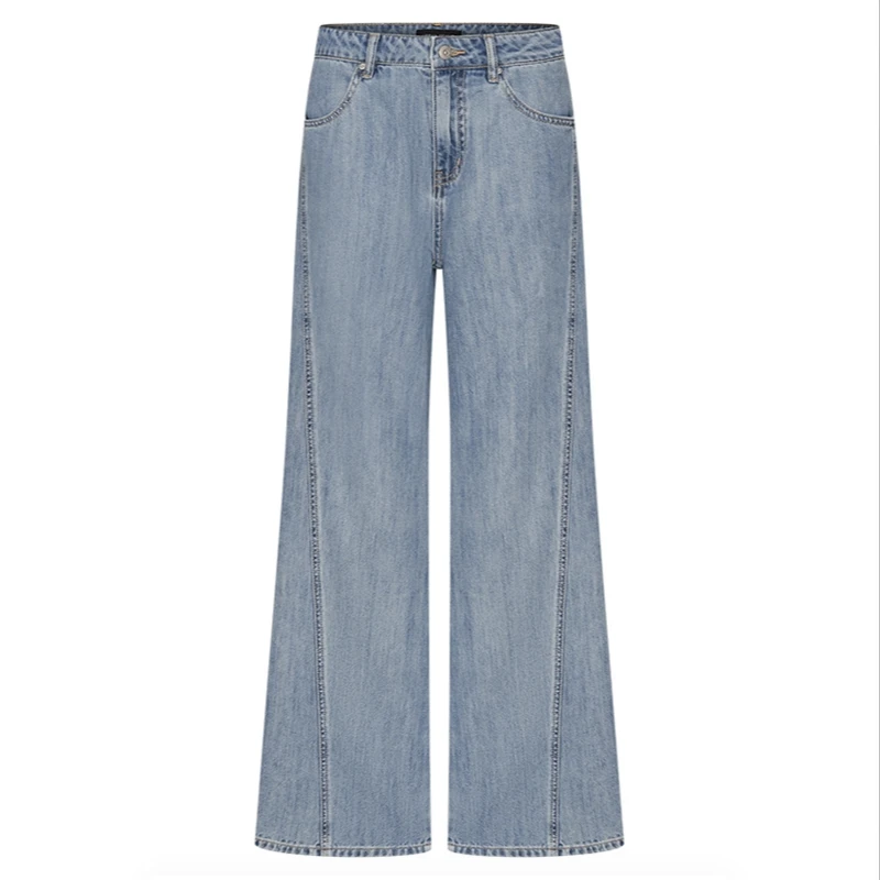 UR2025夏季新款女装复古水洗设计感斜裁牛仔长裤UWM850127