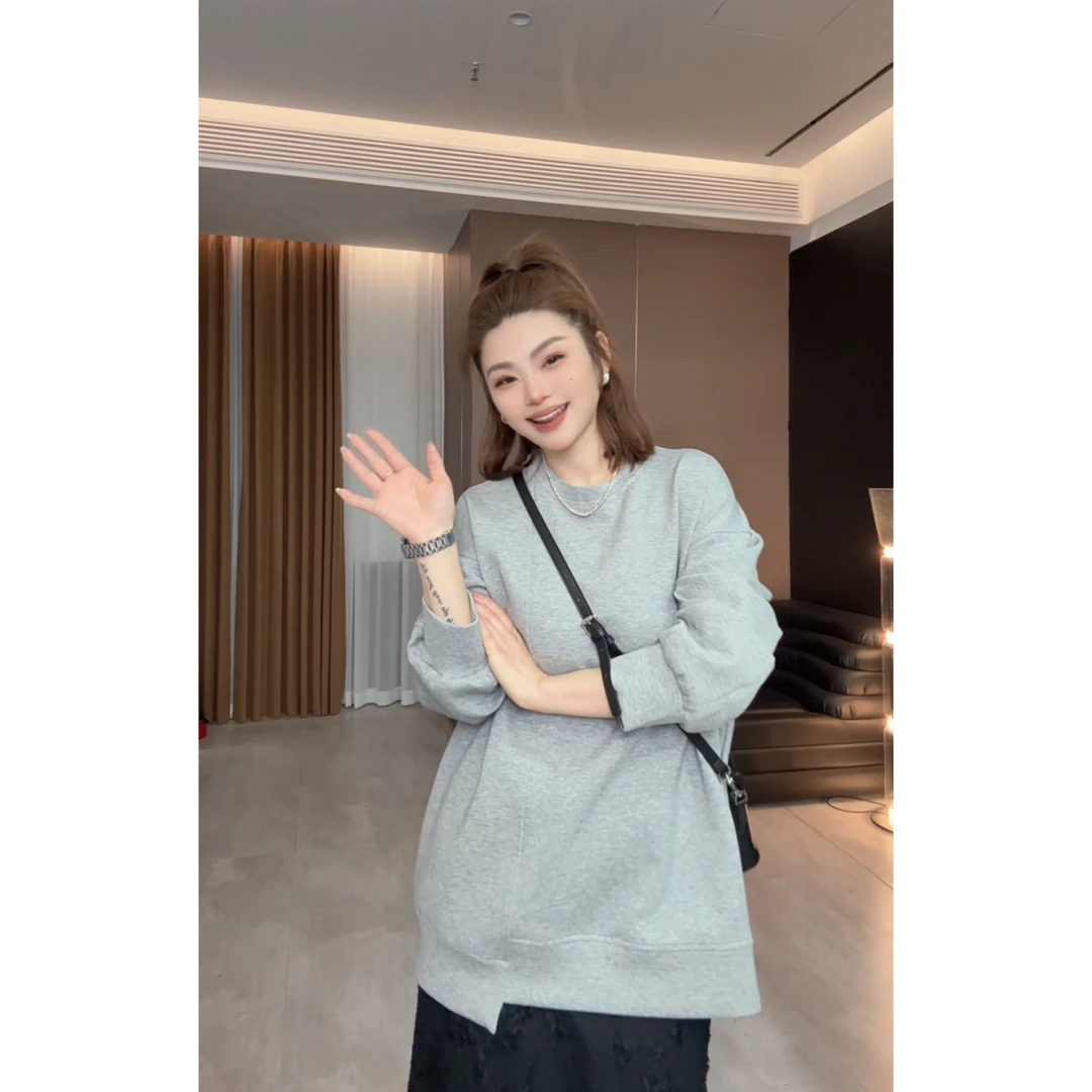 2025春款新品【下摆不规则卫衣】时尚百搭洋气不挑人显瘦不规则卫衣