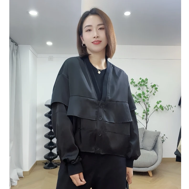 【希辰】V领排扣小众设计感外套上衣 0909