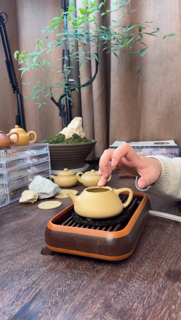 茶壶紫砂士恒石瓢-半手精工制作-本山绿泥-容量“170CC