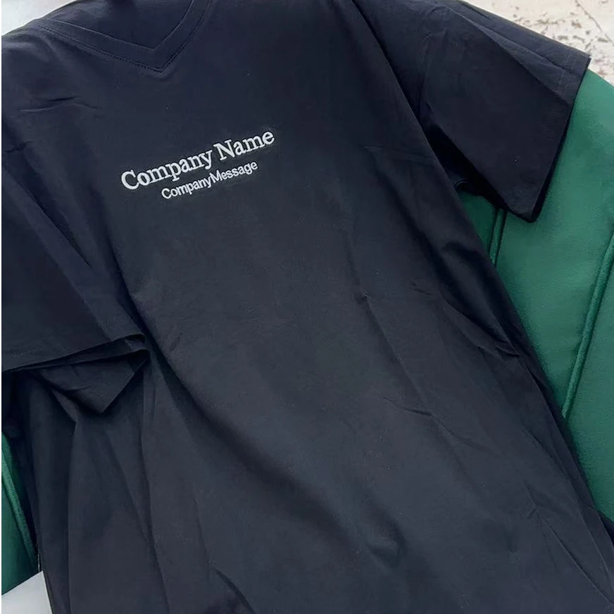 莲莲专属-潮牌V领刺绣字母黑色半袖