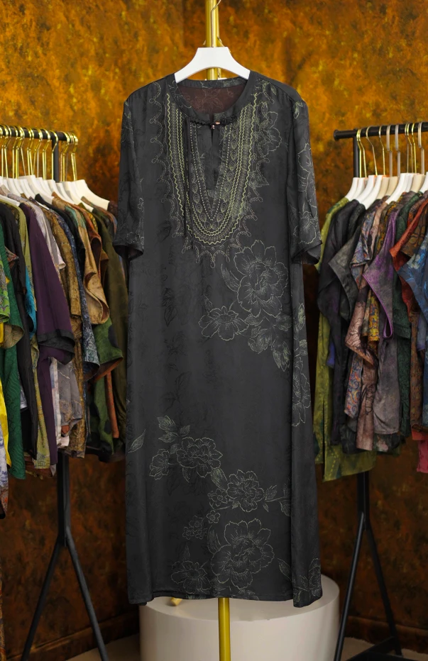 【绣夏】国风复古新中式气质中长款连衣裙女604