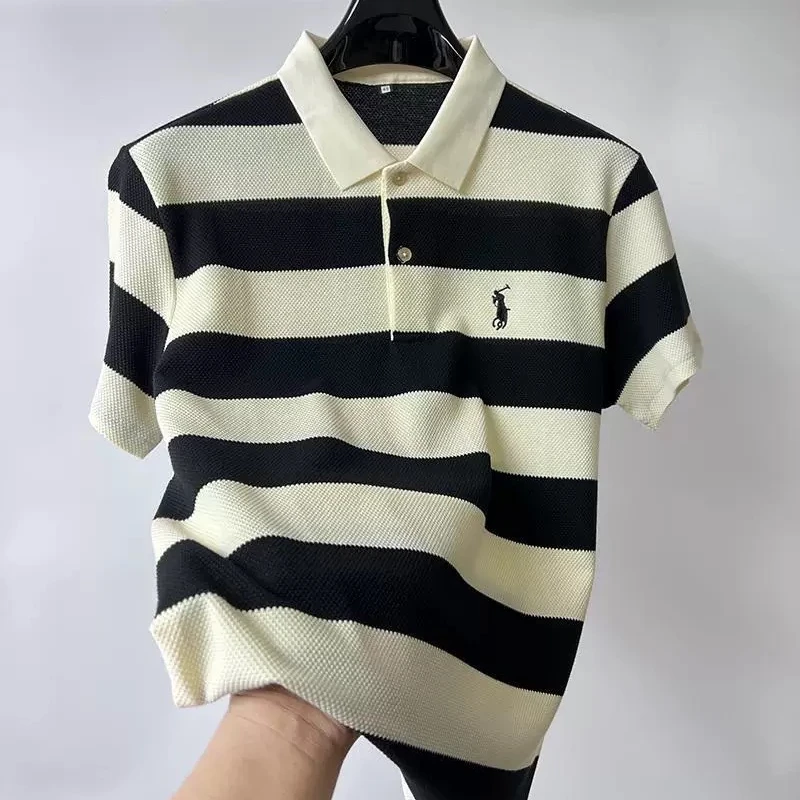 新款刺绣夏季男士POLO衫短袖T恤翻领半袖百搭条纹
