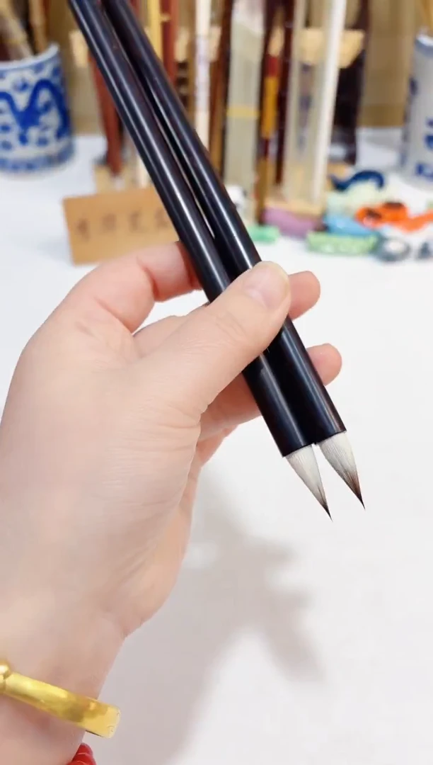 清墨 新款黑檀笔杆古法兼毫鸡距毛笔2支 出锋2.3 口径0.8