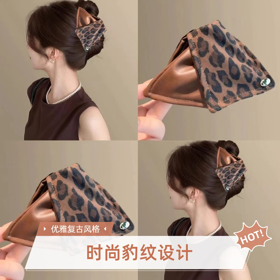 豹纹三角发夹赫本风洋气爆款小香风精致夹子发饰后脑勺抓夹发夹
